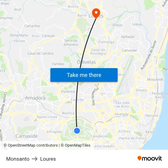 Monsanto to Loures map