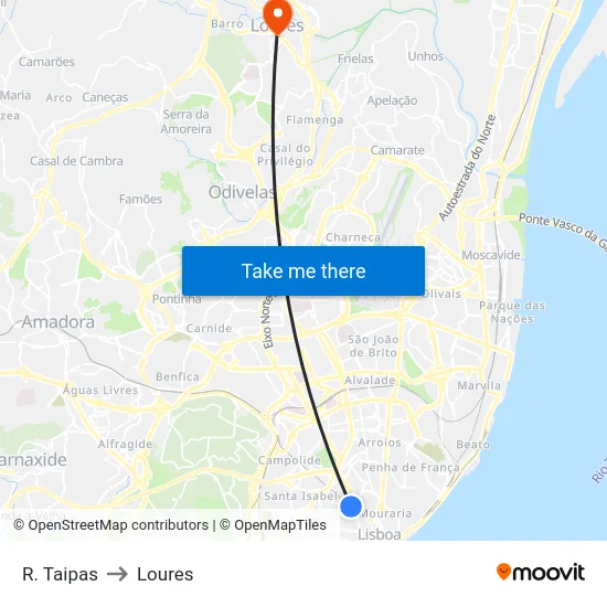 R. Taipas to Loures map
