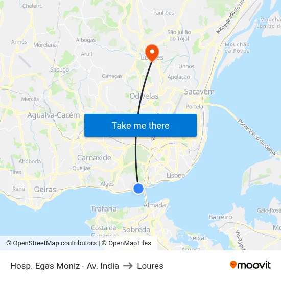 Hosp. Egas Moniz - Av. India to Loures map