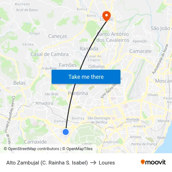 Alto Zambujal (C. Rainha S. Isabel) to Loures map