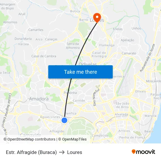 Estr. Alfragide (Buraca) to Loures map