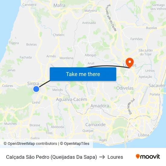 Calçada São Pedro (Queijadas Da Sapa) to Loures map