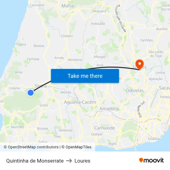 Quintinha de Monserrate to Loures map