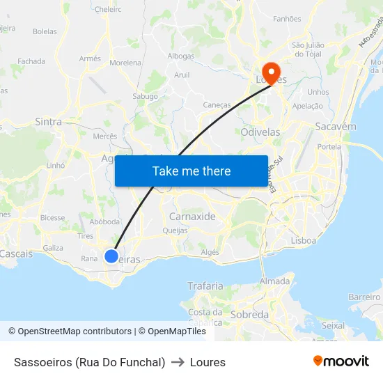 Sassoeiros (Rua Do Funchal) to Loures map