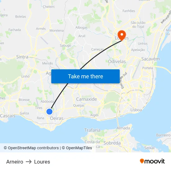 Arneiro to Loures map