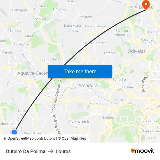 Outeiro Da Polima to Loures map