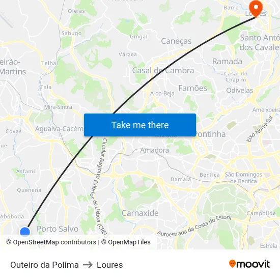 Outeiro da Polima to Loures map