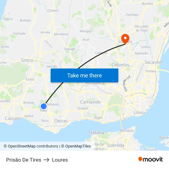 Prisão De Tires to Loures map