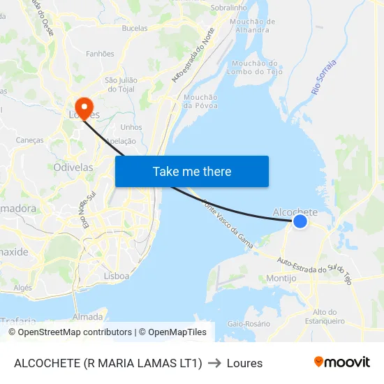 ALCOCHETE (R MARIA LAMAS LT1) to Loures map