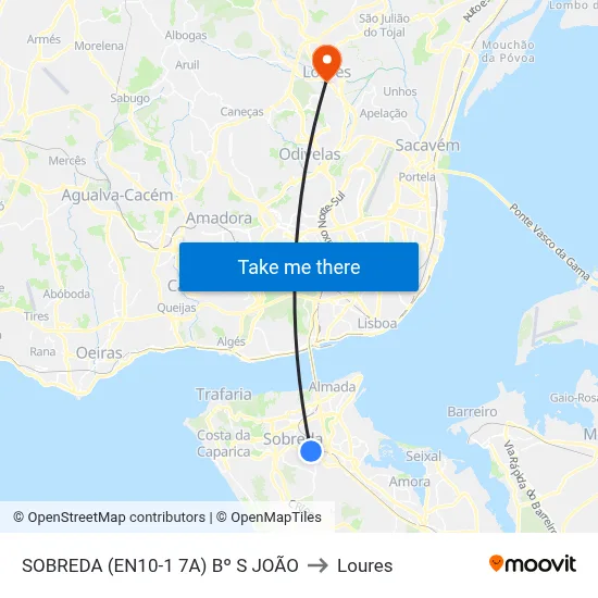 SOBREDA (EN10-1 7A) Bº S JOÃO to Loures map