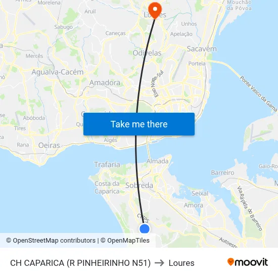CH CAPARICA (R PINHEIRINHO N51) to Loures map