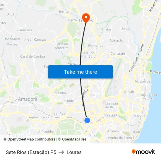 Sete Rios (Estação) P5 to Loures map
