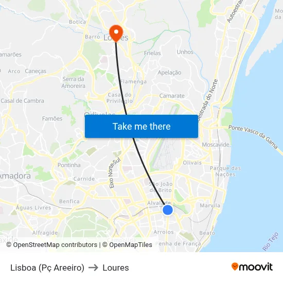 Lisboa (Pç Areeiro) to Loures map