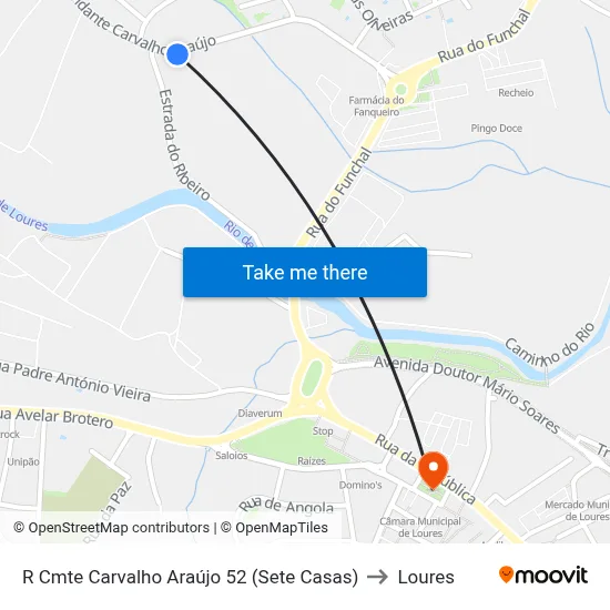 R Cmte Carvalho Araújo 52 (Sete Casas) to Loures map