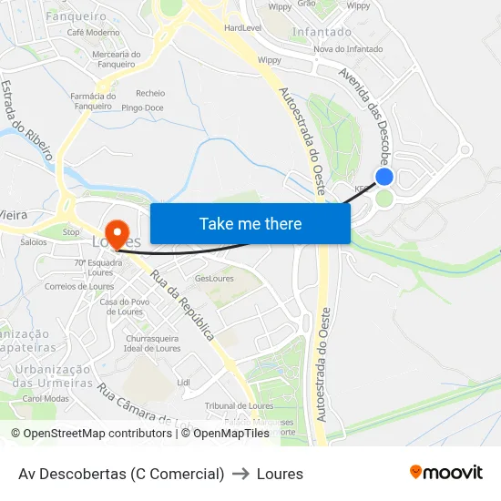 Av Descobertas (C Comercial) to Loures map