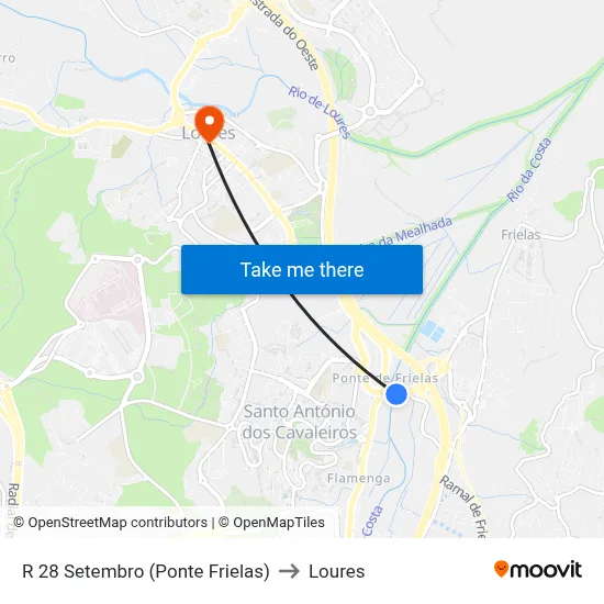 R 28 Setembro (Ponte Frielas) to Loures map