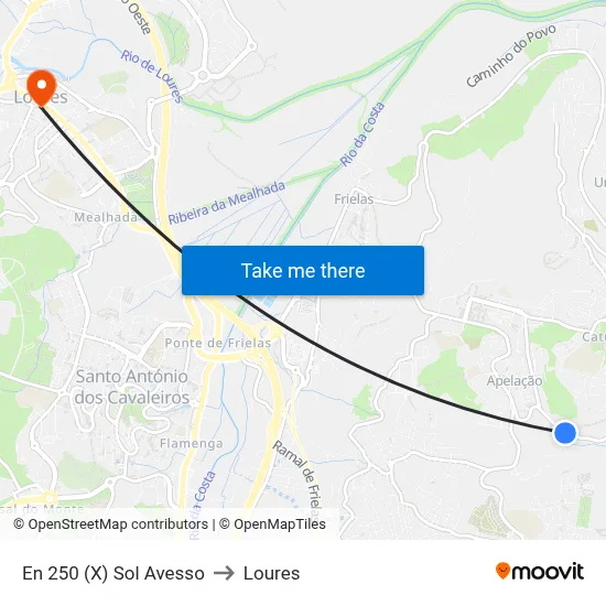 En 250 (X) Sol Avesso to Loures map