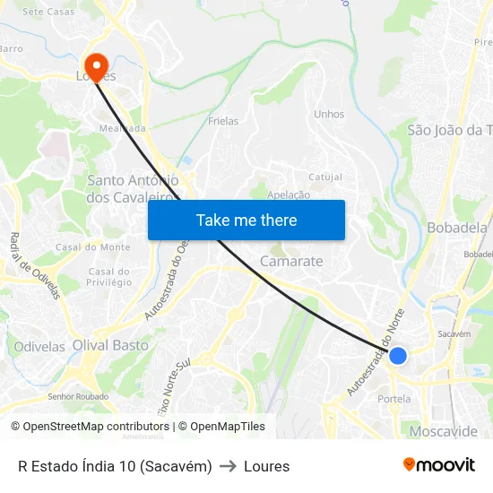 R Estado Índia 10 (Sacavém) to Loures map