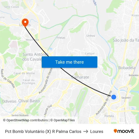 Pct Bomb Voluntário (X) R Palma Carlos to Loures map