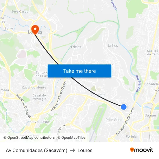 Av Comunidades (Sacavém) to Loures map
