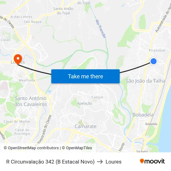 R Circunvalação 342 (B Estacal Novo) to Loures map
