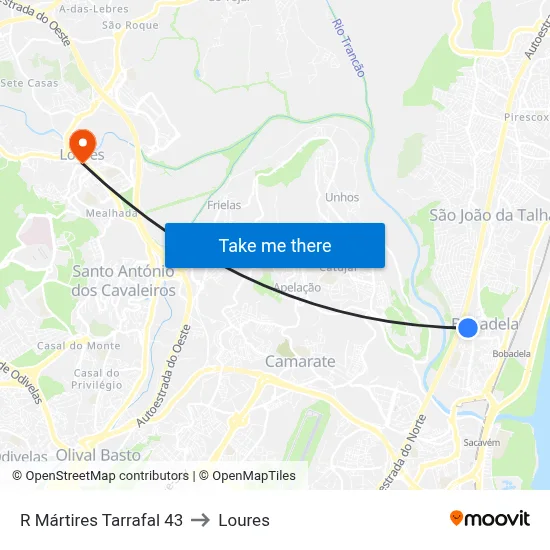 R Mártires Tarrafal 43 to Loures map