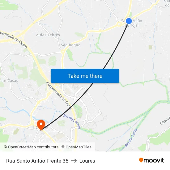 Rua Santo Antão Frente 35 to Loures map
