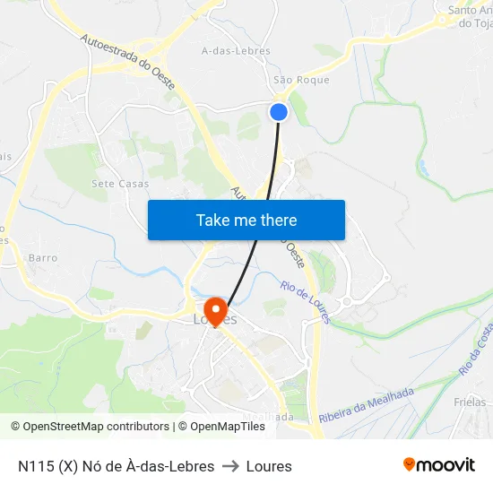N115 (X) Nó de À-das-Lebres to Loures map
