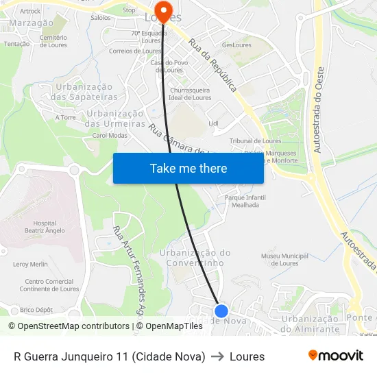 R Guerra Junqueiro 11 (Cidade Nova) to Loures map