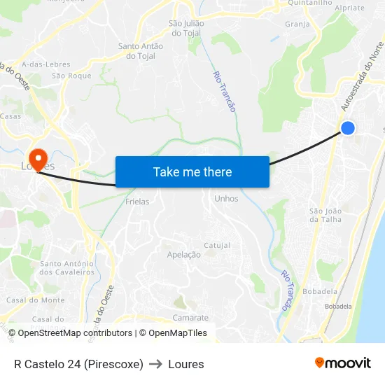 R Castelo 24 (Pirescoxe) to Loures map