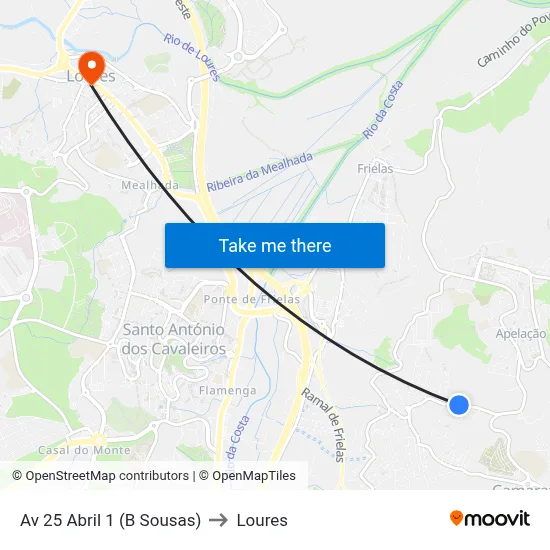 Av 25 Abril 1 (B Sousas) to Loures map