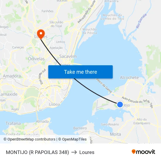 MONTIJO (R PAPOILAS 348) to Loures map