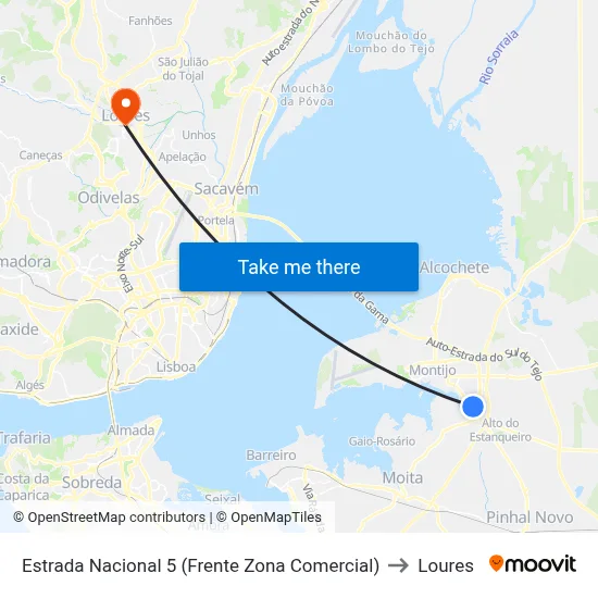 Estrada Nacional 5 (Frente Zona Comercial) to Loures map