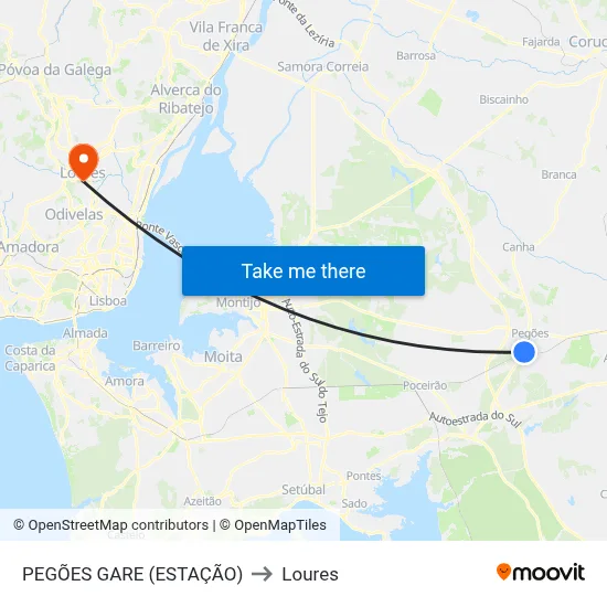 PEGÕES GARE (ESTAÇÃO) to Loures map