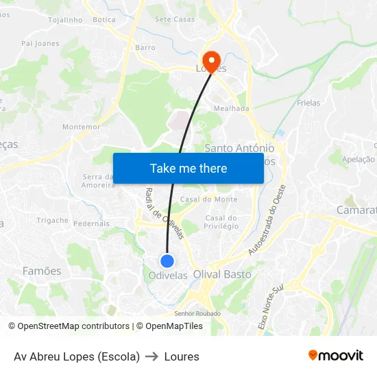 Av Abreu Lopes (Escola) to Loures map