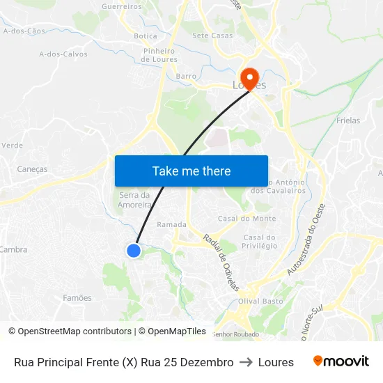 Rua Principal Frente (X) Rua 25 Dezembro to Loures map