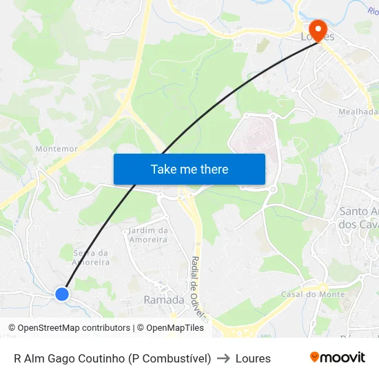 R Alm Gago Coutinho (P Combustível) to Loures map