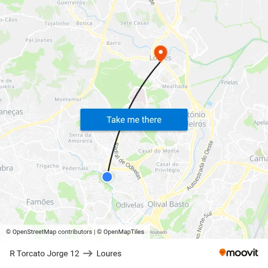 R Torcato Jorge 12 to Loures map