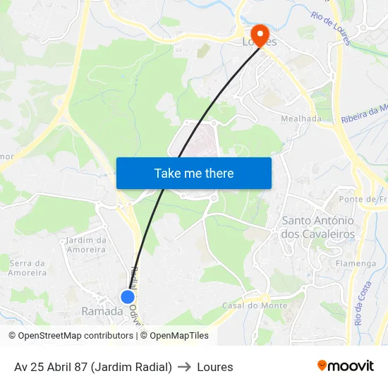 Av 25 Abril 87 (Jardim Radial) to Loures map