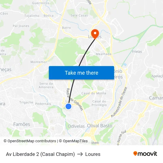 Av Liberdade 2 (Casal Chapim) to Loures map