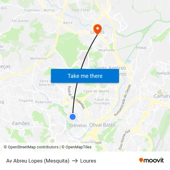 Av Abreu Lopes (Mesquita) to Loures map