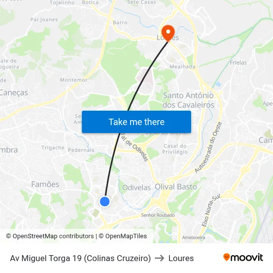 Av Miguel Torga 19 (Colinas Cruzeiro) to Loures map
