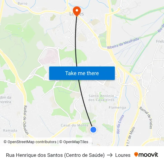 Rua Henrique dos Santos (Centro de Saúde) to Loures map