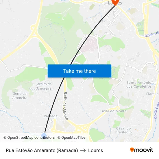 Rua Estêvão Amarante (Ramada) to Loures map