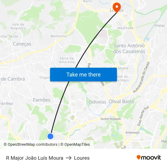 R Major João Luís Moura to Loures map