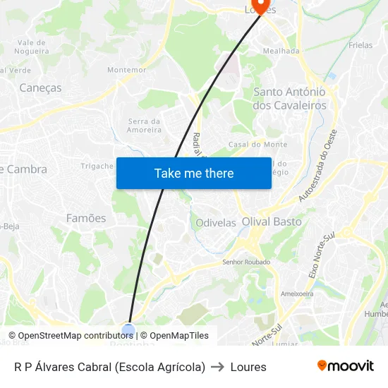 R P Álvares Cabral (Escola Agrícola) to Loures map