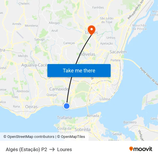 Algés (Estação) P2 to Loures map
