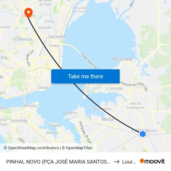 PINHAL NOVO (PÇA JOSÉ MARIA SANTOS 42) to Loures map