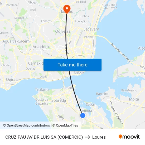 CRUZ PAU AV DR LUIS SÁ (COMÉRCIO) to Loures map