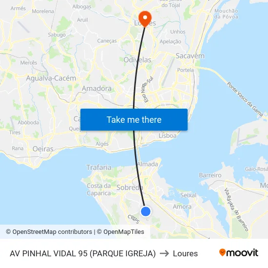 AV PINHAL VIDAL 95 (PARQUE IGREJA) to Loures map
